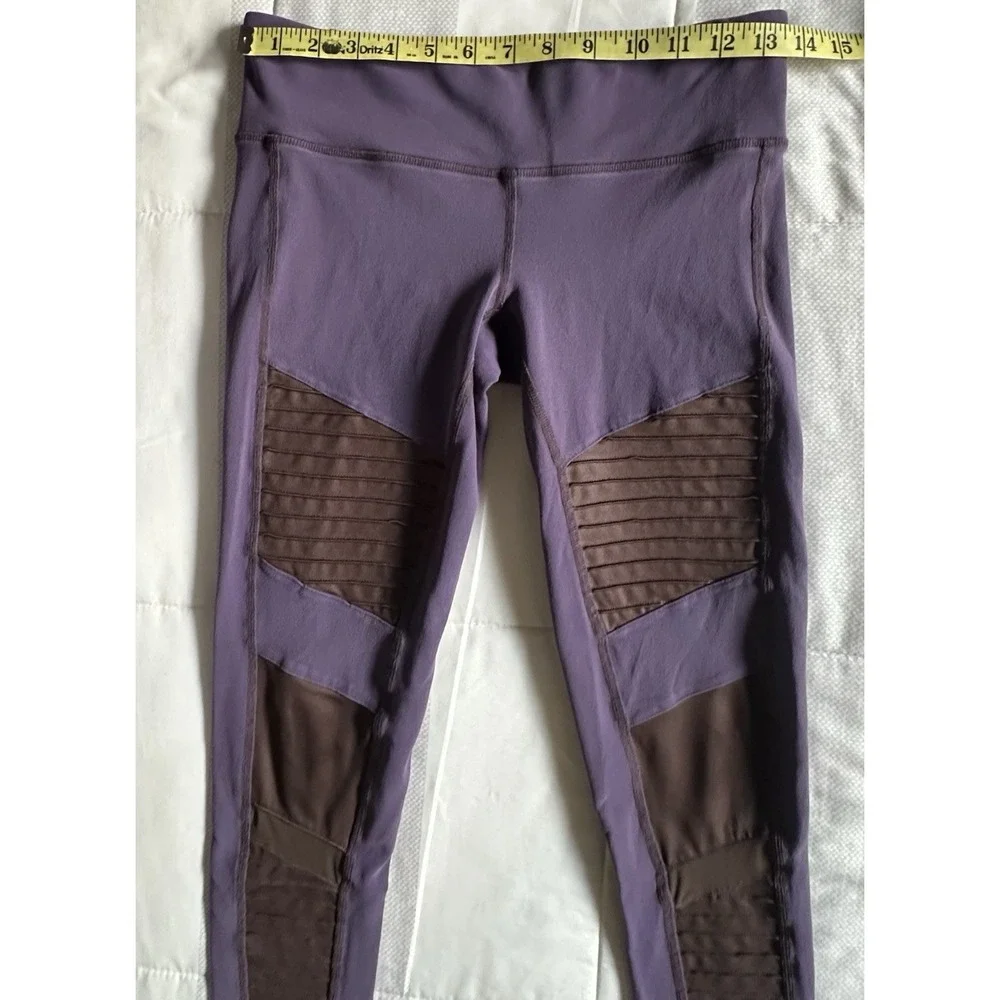 Alo‎ Yoga Moto Leggings Purple & Brown Mesh Ribbed Moto Detail Size Small